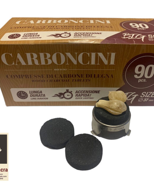 Carboncini compresse di carbone di legna per fumigazioni e aromaterapia.